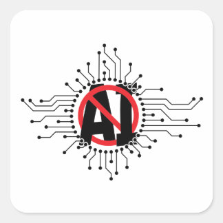 Adesivo Quadrado Stop, gebruik geen artificial intelligence, AI.