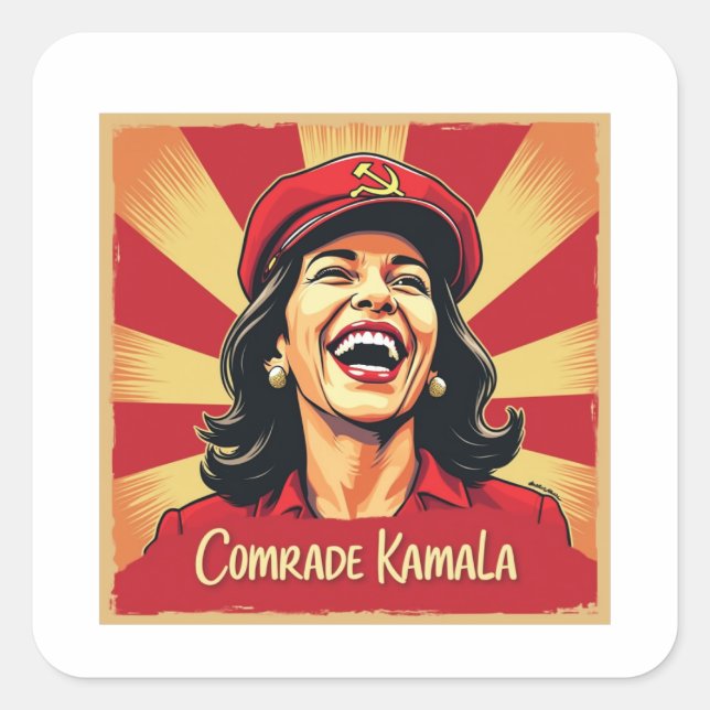 Adesivo Quadrado Stop Kamunism Harris Walz 2024 Camrade Kamala (Frente)