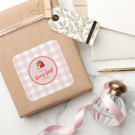 Adesivo Quadrado Strawberry Berry First primeiro aniversario Pink G