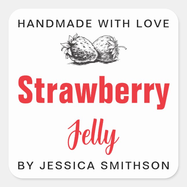 Adesivo Quadrado Strawberry Jelly Jam Homemade label STRAW03bsq (Frente)