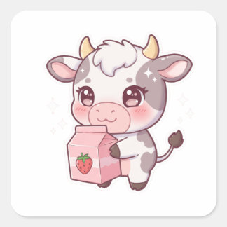 Adesivo Quadrado Strawberry Milk Cow – Kawaii Vibes Only!
