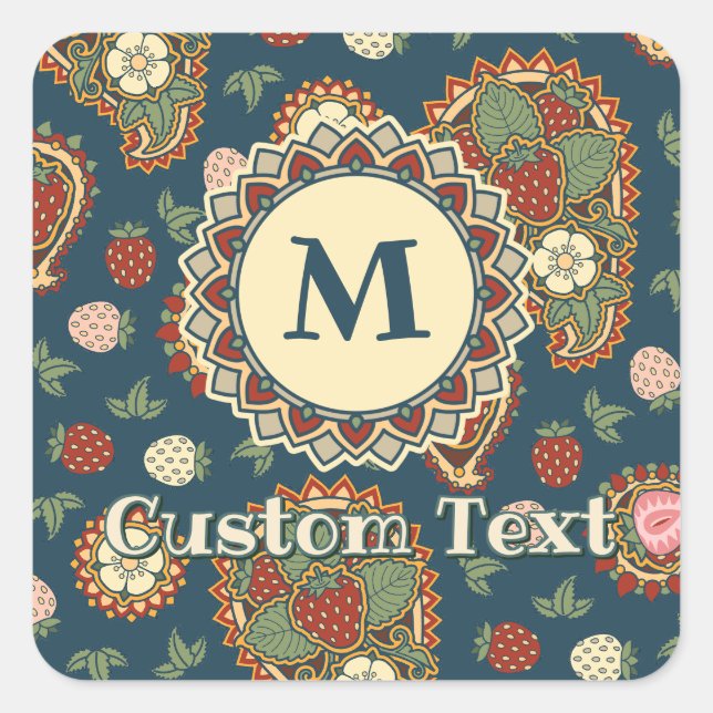 Adesivo Quadrado Strawberry Paisley Pattern Sticker (Frente)