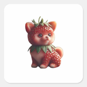 Adesivo Quadrado Strawberry Pomeranian