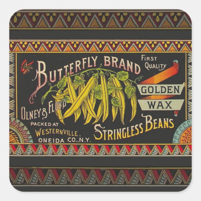 Adesivo Quadrado String Bean Label Vegetal País (Frente)