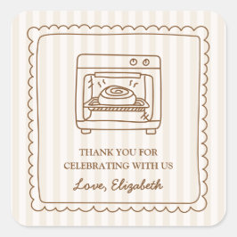 Adesivo Quadrado Stripe Bun in the Oven Baby Shower Thank You Favor