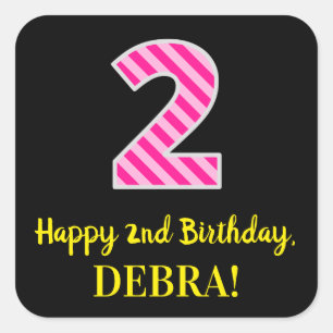 Adesivo Quadrado Stripes Rosa Divertido "2": Segundo aniversário F