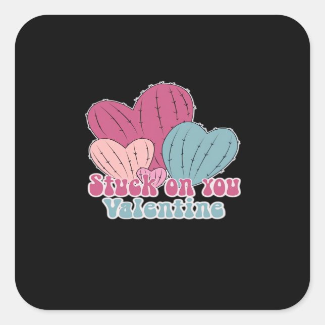 Adesivo Quadrado Stuck On You Valentine Funny Cactus Cute Design  (Frente)