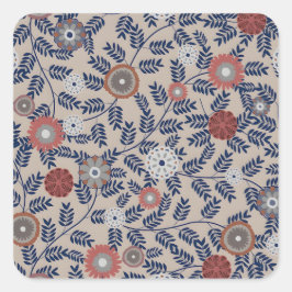 Adesivo Quadrado Stunning Teal and Magenta Foliage Pattern 