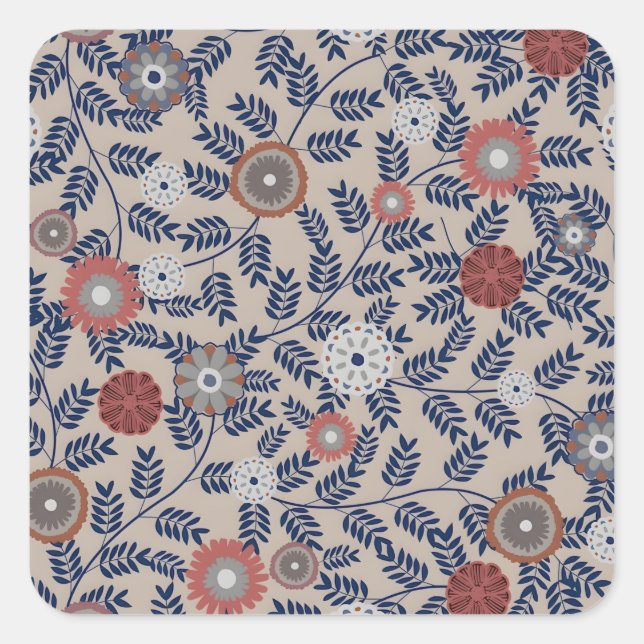 Adesivo Quadrado Stunning Teal and Magenta Foliage Pattern  (Frente)