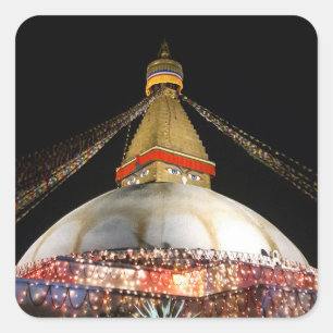 Adesivo Quadrado Stupa Boudhanath, Kathmandu na noite - Nepal