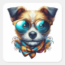 Adesivo Quadrado Stylish Dog With Glasses Colorful Modern Pet Art