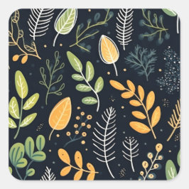 Adesivo Quadrado Stylish Green and Yellow Foliage Pattern 