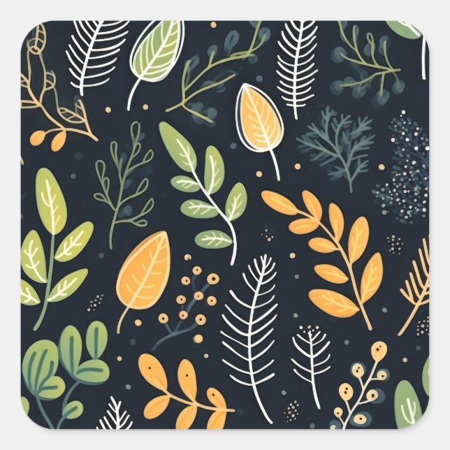 Adesivo Quadrado Stylish Green and Yellow Foliage Pattern  (Frente)