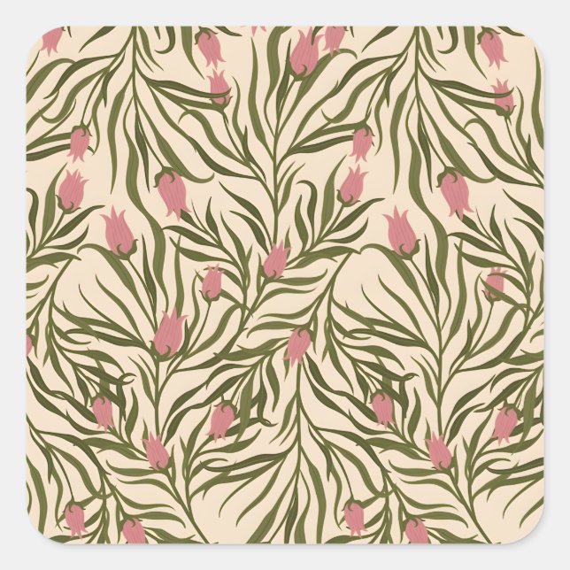 Adesivo Quadrado Stylized pink bell-shaped floral pattern (Frente)