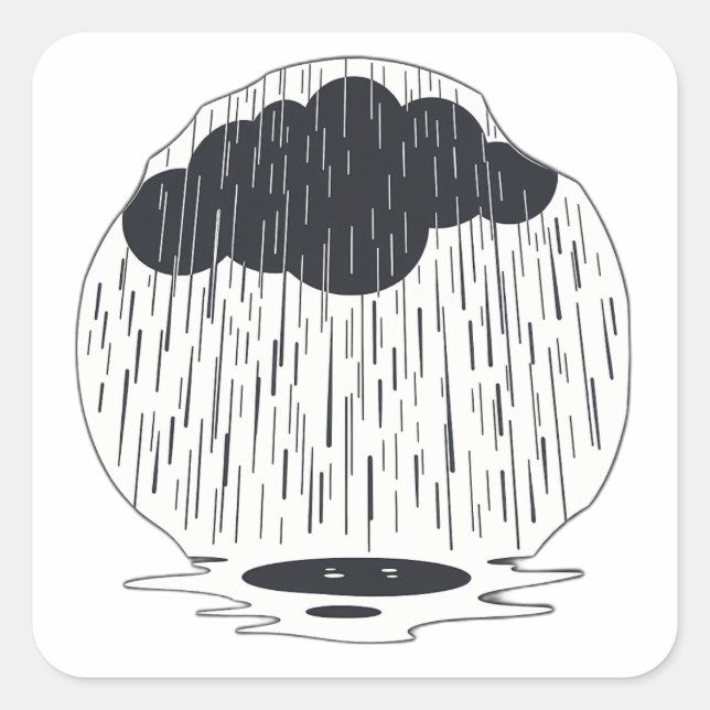 Adesivo Quadrado Stylized Rain Cloud with Falling Rain and Puddle (Frente)
