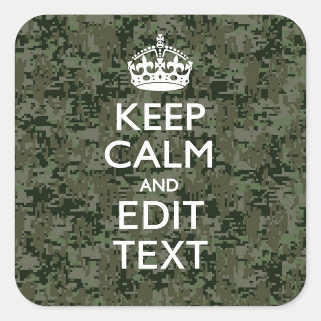 Adesivo Quadrado Sua Camuflagem Digital de Texto Woodland Fique Cal (Frente)