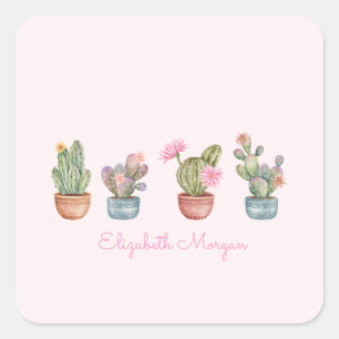 Adesivo Quadrado Suculentas Rosa Aquarela Chic