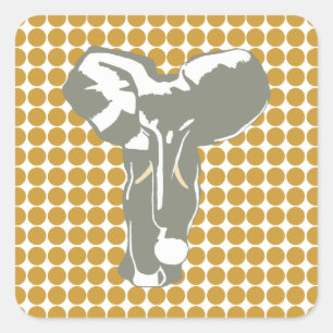 Adesivo Quadrado Sudan Brown Safari Dot com Elefante de Arte Pop