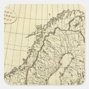 Adesivo Quadrado Suecia, esboço de Dinamarca, Noruega