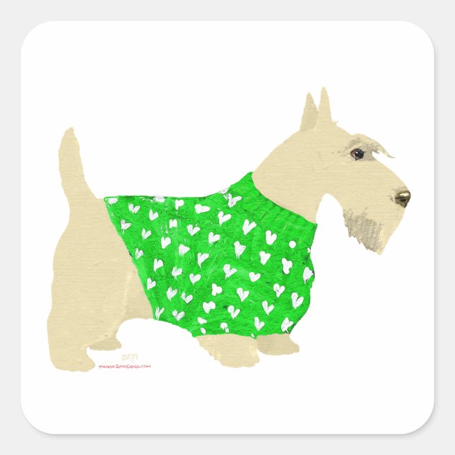 Adesivo Quadrado Suéter de Terrier Escocês Trigo (Frente)