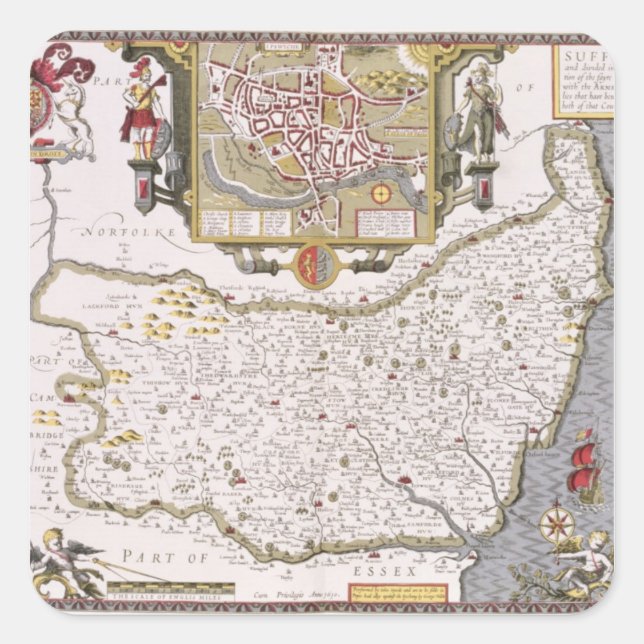 Adesivo Quadrado Suffolk e a situação de Ipswich (Frente)