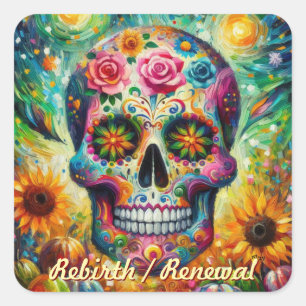 Adesivo Quadrado Sugar Skull Dia De Los Muertos Dia dos Mortos