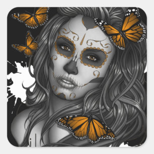 Adesivo Quadrado Sugar Skull Girl