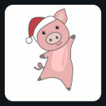 Adesivo Quadrado Suínos de Feliz Natal<br><div class="desc">O porco de Natal com luzes de fadas. Animais engraçados com presentes e neve nas férias. Também é engraçado para o Natal em julho. Os porcos são animais bonitos e perfeitos para o Natal.</div>