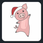 Adesivo Quadrado Suínos de Feliz Natal<br><div class="desc">O porco de Natal com luzes de fadas. Animais engraçados com presentes e neve nas férias. Também é engraçado para o Natal em julho. Os porcos são animais bonitos e perfeitos para o Natal.</div>