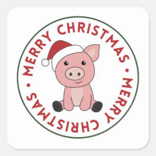 Adesivo Quadrado Suínos de Feliz Natal