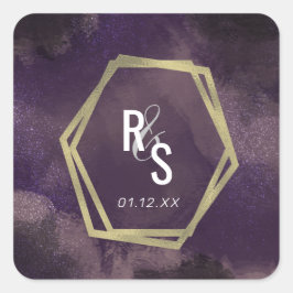 Adesivo Quadrado Suíte de Casamento Dourado com abstrato Purple Fau