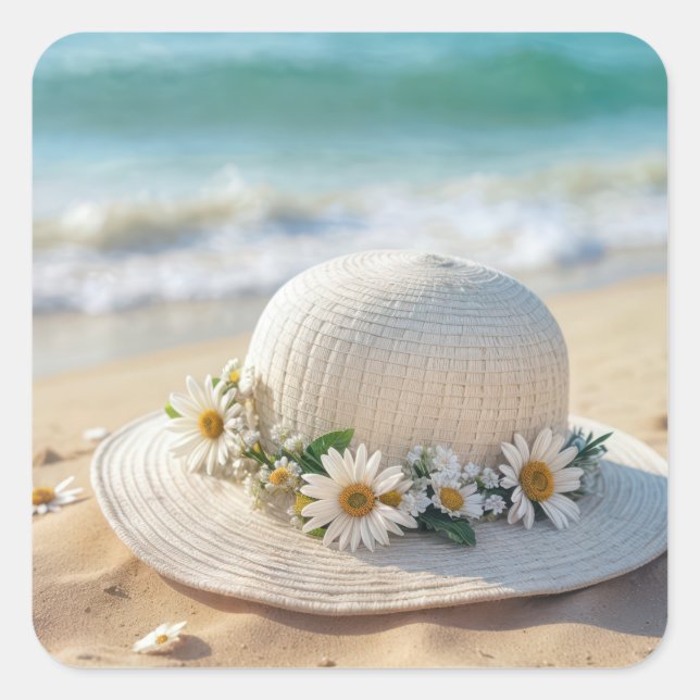 Adesivo Quadrado Summer Beach Hat (Frente)