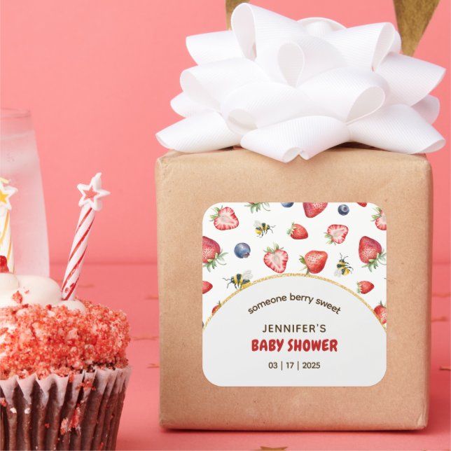 Adesivo Quadrado Summer Berry Sweet Watercolor Chá de fraldas (Festa)