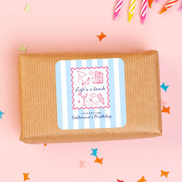 Adesivo Quadrado Summer Blue Stripes Life's a Beach Birthday Party