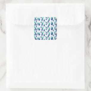 Adesivo Quadrado Summer Boho Blue Greenery Folhas Botânicas