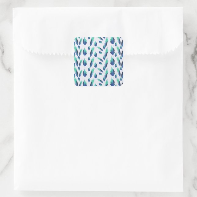 Adesivo Quadrado Summer Boho Blue Greenery Folhas Botânicas (Bolsa)
