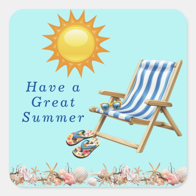Adesivo Quadrado Summer Sun Beach Cadeira de óculos de sol (Frente)