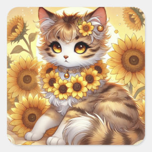 Adesivo Quadrado Summer Sunflower Tabby Princess