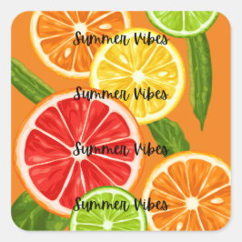 Adesivo Quadrado Summer Vibes Citrus Design, Gráfico Colorido de Fr