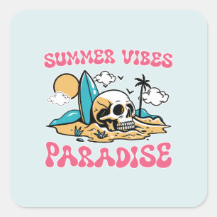 Adesivo Quadrado Summer Vibes Paraíso - Crânio