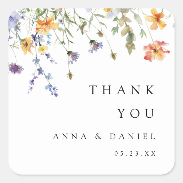 Adesivo Quadrado Summer Wildflower Garden Wedding (Frente)