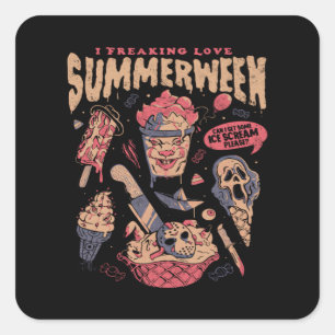 Adesivo Quadrado Summerween - Filmes de Terror Engraçados de Gótico