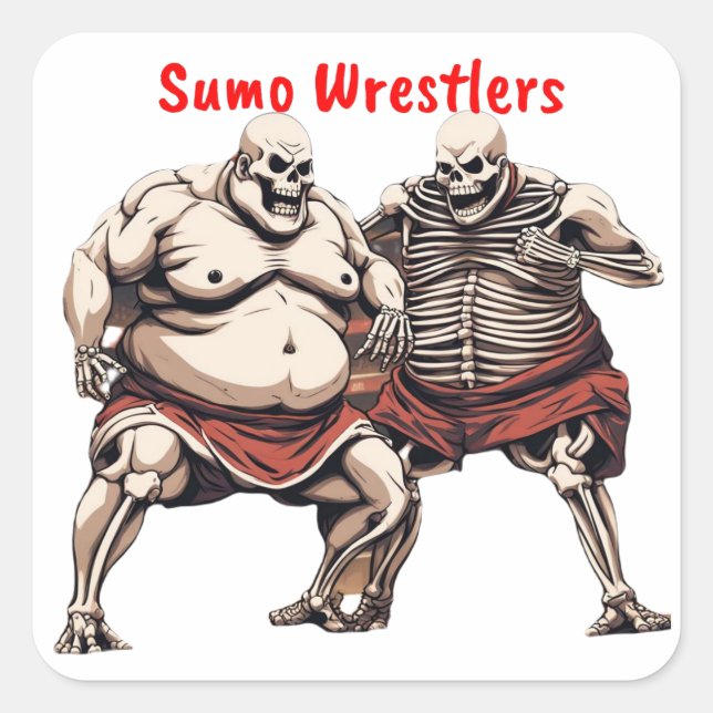 Adesivo Quadrado Sumo Skeleton Wrestlers Em Ação (Frente)