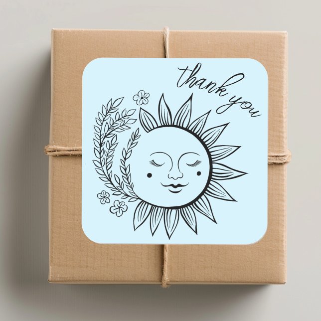 Adesivo Quadrado Sun Floral Boho OBRIGADO VOCÊ Elegante Chic Pastel (Sun Floral Boho THANK YOU Elegant Chic Pastel Square Sticker
)