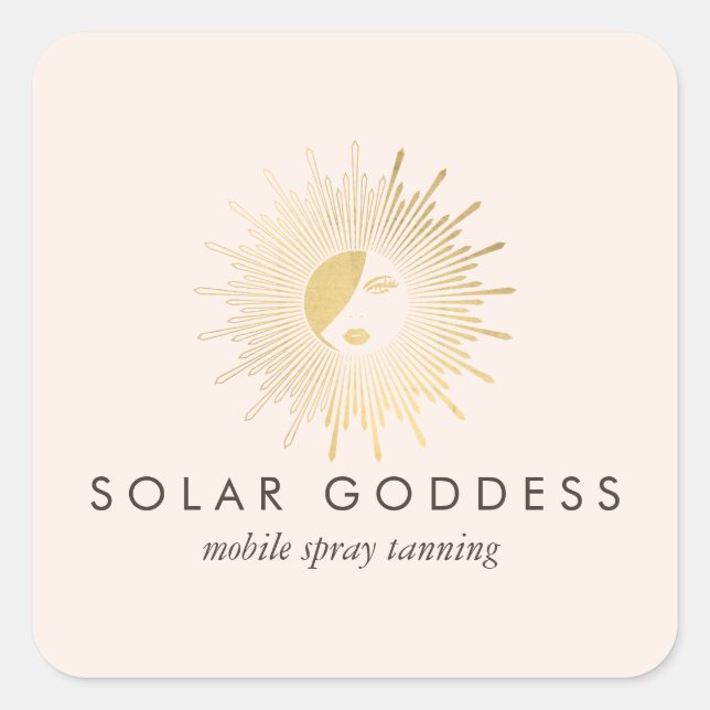 Adesivo Quadrado Sun Goddese Girl Logo Spray Tanning Salon Pink (Frente)