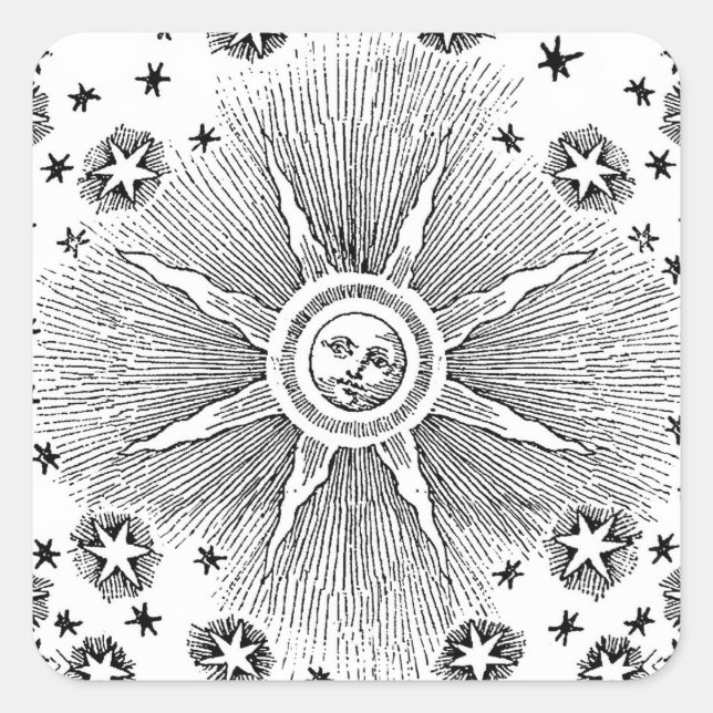 Adesivo Quadrado Sun Stars Antiguamente Night Sky Medieval Zodieval (Frente)