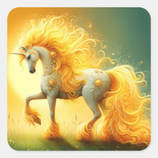 Adesivo Quadrado Sun Unicorn em chamas