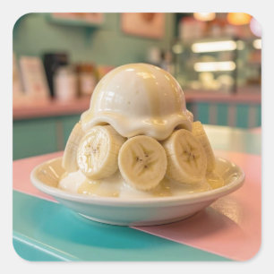 Adesivo Quadrado Sundae de Banana de Resina Loja de Sorvete Retro