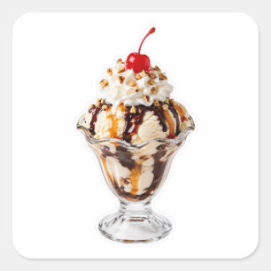 Adesivo Quadrado Sundae de Sorvete com Cereja no Topo
