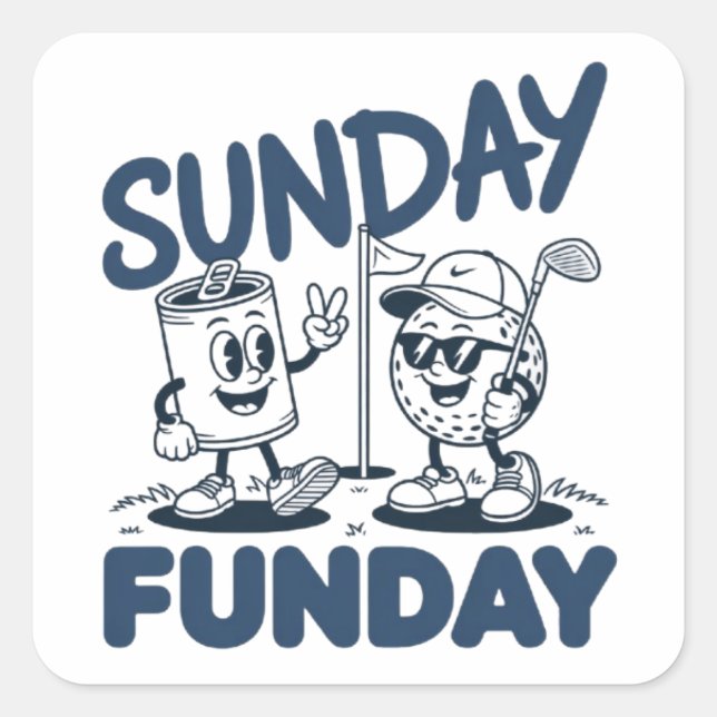 Adesivo Quadrado Sunday Funday Golf Funny Golfing Golfers Retro (Frente)